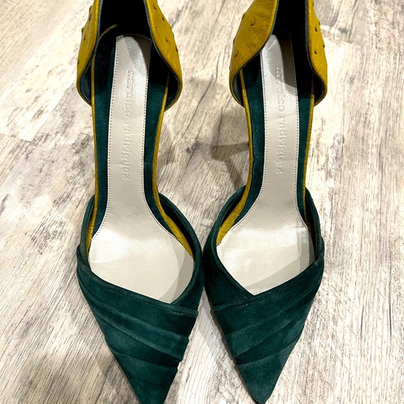 Narciso Rodriguez Shoes - Narciso Rodriguez suede and ostrich orsay heels.